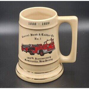 Central Hook & Ladder Co. No. 1 Somerville New Jersey NJ 100th Anniversary Stein